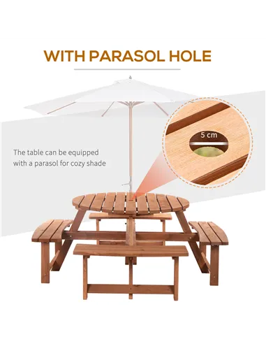 Outsunny 8-Seater Wooden Picnic Set-Fir Wood