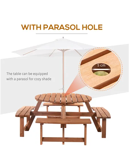 Outsunny 8-Seater Wooden Picnic Set-Fir Wood