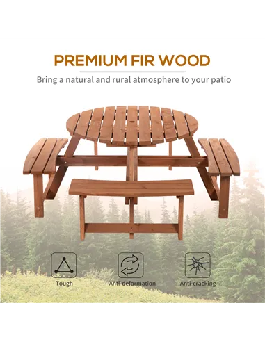 Outsunny 8-Seater Wooden Picnic Set-Fir Wood