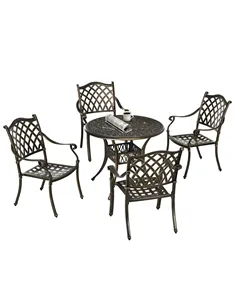 Outsunny 5-Piece Outdoor Furniture Dining Set, Cast Aluminum Conversation Set Includes 4 Chairs and Φ90cm Round Table with Φ50mm