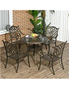 Outsunny 5-Piece Outdoor Furniture Dining Set, Cast Aluminum Conversation Set Includes 4 Chairs and Φ90cm Round Table with Φ50mm 2