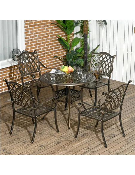 Outsunny 5-Piece Outdoor Furniture Dining Set, Cast Aluminum Conversation Set Includes 4 Chairs and Φ90cm Round Table with Φ50mm