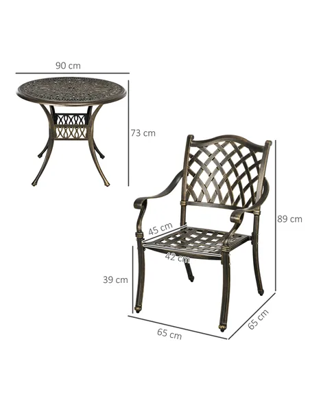 Outsunny 5-Piece Outdoor Furniture Dining Set, Cast Aluminum Conversation Set Includes 4 Chairs and Φ90cm Round Table with Φ50mm