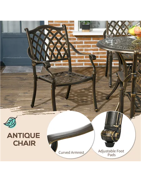 Outsunny 5-Piece Outdoor Furniture Dining Set, Cast Aluminum Conversation Set Includes 4 Chairs and Φ90cm Round Table with Φ50mm