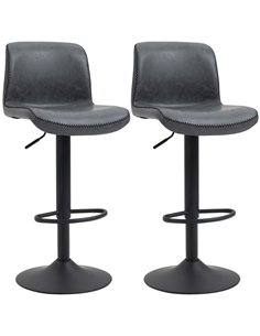HOMCOM Set of 2 Bar Stool, Adjustable Height PU Leather Barstools with Swivel Seat and Footrest for Breakfast Bar, Kitchen and H