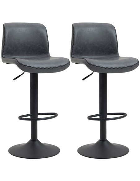 HOMCOM Set of 2 Bar Stool, Adjustable Height PU Leather Barstools with Swivel Seat and Footrest for Breakfast Bar, Kitchen and H