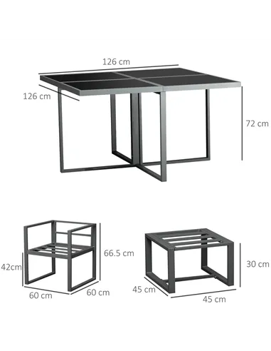 Outsunny 9PCs Patio Aluminium Dining Set, Space Saving Cube Set with 4 Chairs, 4 Ottoman, Cushions, 8 Seater Garden Furniture