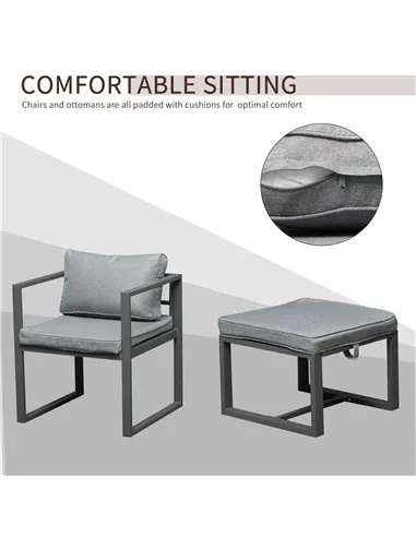 Outsunny 9PCs Patio Aluminium Dining Set, Space Saving Cube Set with 4 Chairs, 4 Ottoman, Cushions, 8 Seater Garden Furniture