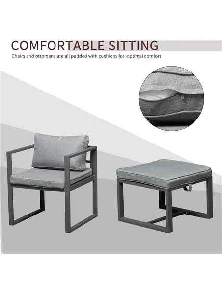 Outsunny 9PCs Patio Aluminium Dining Set, Space Saving Cube Set with 4 Chairs, 4 Ottoman, Cushions, 8 Seater Garden Furniture