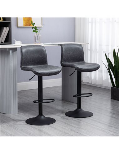 HOMCOM Set of 2 Bar Stool, Adjustable Height PU Leather Barstools with Swivel Seat and Footrest for Breakfast Bar, Kitchen and H
