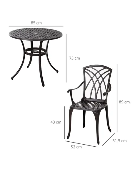 Outsunny 5 Pieces Garden Dining Set for 4, Cast Aluminium Outdoor Dining Set with 4 Armchairs and Round Dining Table with Paraso
