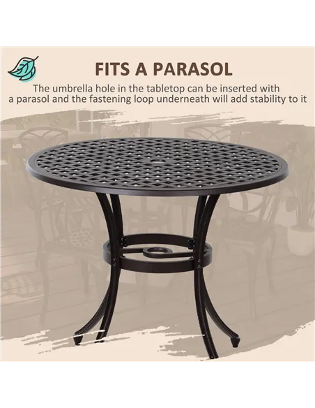 Outsunny 5 Pieces Garden Dining Set for 4, Cast Aluminium Outdoor Dining Set with 4 Armchairs and Round Dining Table with Paraso