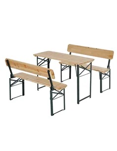 Outsunny Portable Folding Camping Picnic Trestle Beer Table and 2 Bench Set Wooden Garden Furniture Patio Dining Party BBQ Chair