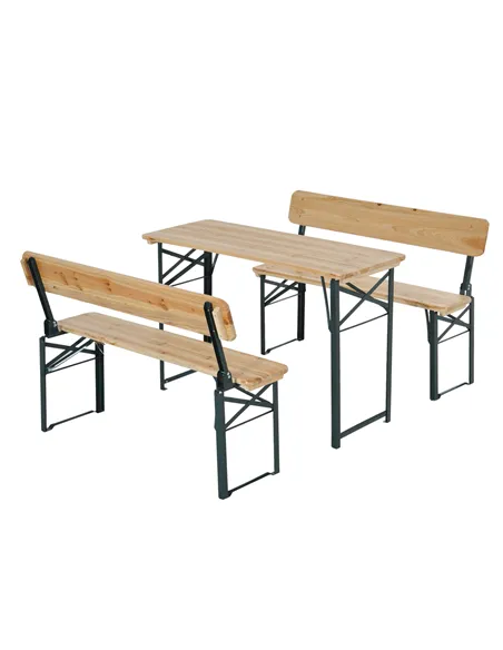 Outsunny Portable Folding Camping Picnic Trestle Beer Table and 2 Bench Set Wooden Garden Furniture Patio Dining Party BBQ Chair
