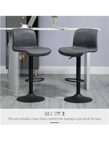 HOMCOM Set of 2 Bar Stool, Adjustable Height PU Leather Barstools with Swivel Seat and Footrest for Breakfast Bar, Kitchen and H