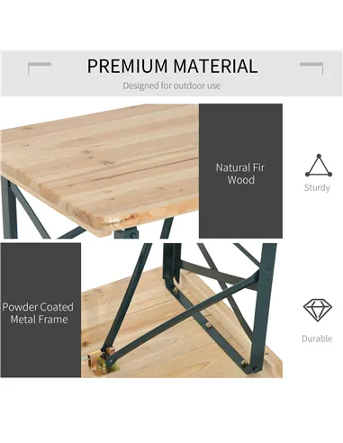 Outsunny Portable Folding Camping Picnic Trestle Beer Table and 2 Bench Set Wooden Garden Furniture Patio Dining Party BBQ Chair