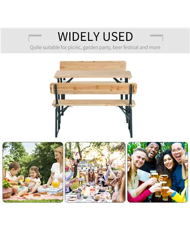 Outsunny Portable Folding Camping Picnic Trestle Beer Table and 2 Bench Set Wooden Garden Furniture Patio Dining Party BBQ Chair