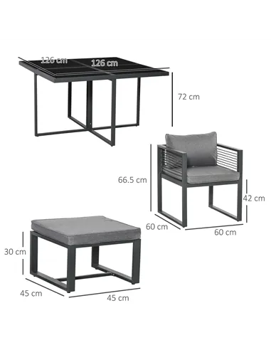 Outsunny Nine-Piece Aluminium Garden Set, with Glass-Top Table - Grey