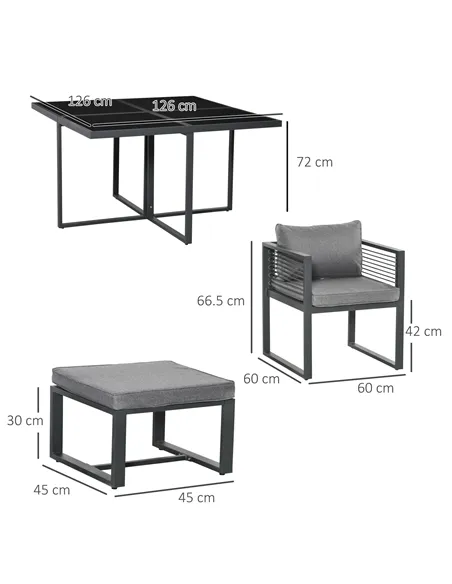 Outsunny Nine-Piece Aluminium Garden Set, with Glass-Top Table - Grey