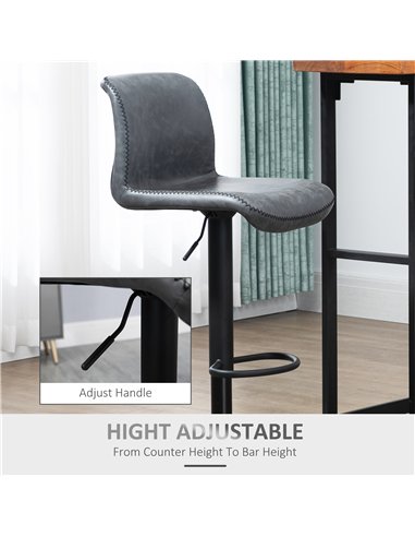 HOMCOM Set of 2 Bar Stool, Adjustable Height PU Leather Barstools with Swivel Seat and Footrest for Breakfast Bar, Kitchen and H