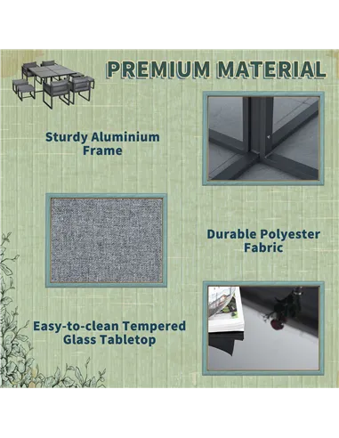 Outsunny Nine-Piece Aluminium Garden Set, with Glass-Top Table - Grey