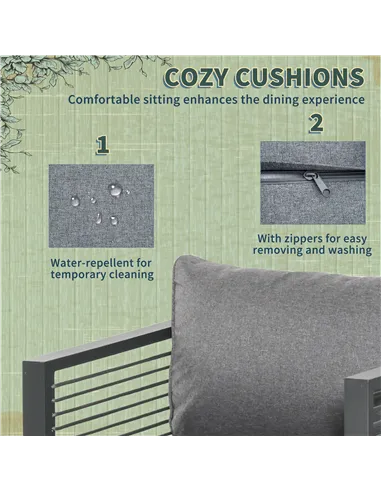 Outsunny Nine-Piece Aluminium Garden Set, with Glass-Top Table - Grey