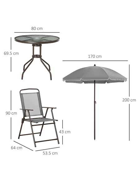 Outsunny 6 Piece Garden Dining Set with Umbrella, Outdoor Dining Sets with Parasol, 4 Folding Dining Chairs & Round Tempered Gla