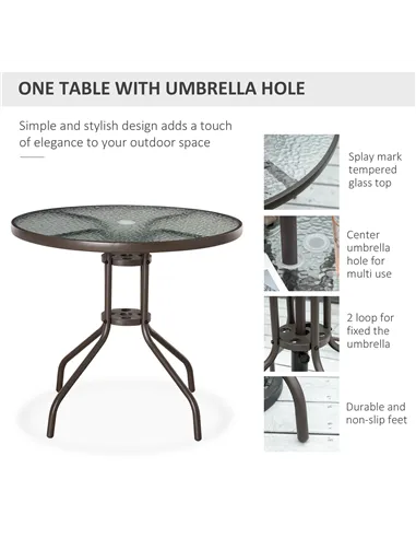 Outsunny 6 Piece Garden Dining Set with Umbrella, Outdoor Dining Sets with Parasol, 4 Folding Dining Chairs & Round Tempered Gla