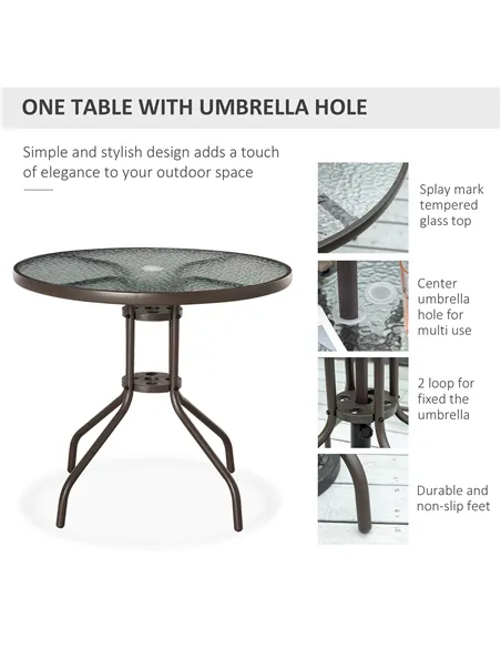 Outsunny 6 Piece Garden Dining Set with Umbrella, Outdoor Dining Sets with Parasol, 4 Folding Dining Chairs & Round Tempered Gla