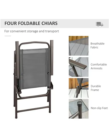 Outsunny 6 Piece Garden Dining Set with Umbrella, Outdoor Dining Sets with Parasol, 4 Folding Dining Chairs & Round Tempered Gla