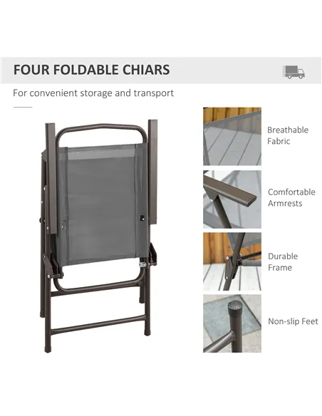 Outsunny 6 Piece Garden Dining Set with Umbrella, Outdoor Dining Sets with Parasol, 4 Folding Dining Chairs & Round Tempered Gla