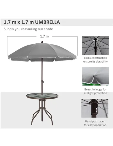 Outsunny 6 Piece Garden Dining Set with Umbrella, Outdoor Dining Sets with Parasol, 4 Folding Dining Chairs & Round Tempered Gla