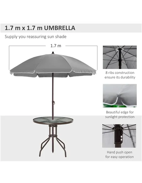 Outsunny 6 Piece Garden Dining Set with Umbrella, Outdoor Dining Sets with Parasol, 4 Folding Dining Chairs & Round Tempered Gla