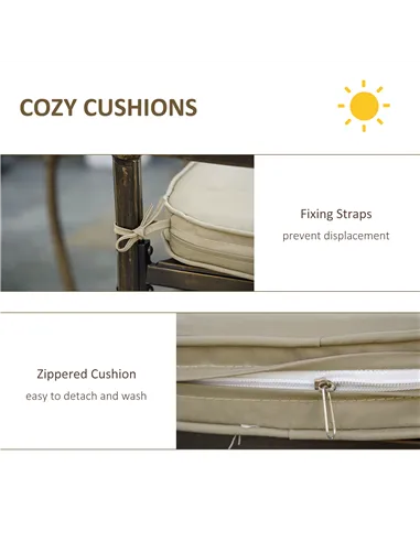 Outsunny 4 Seater Outdoor Dining Set Antique Cast Aluminium Garden Furniture Set with Cushions Round Dining Table with Parasol H