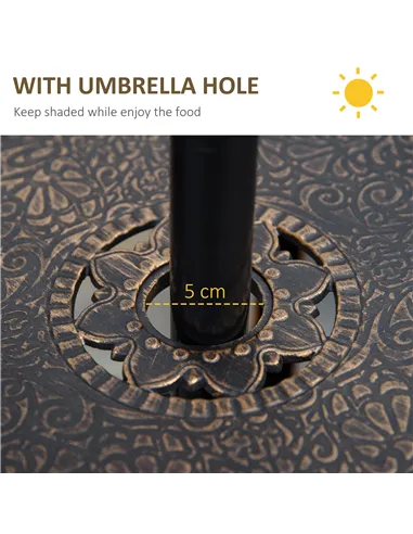 Outsunny 4 Seater Outdoor Dining Set Antique Cast Aluminium Garden Furniture Set with Cushions Round Dining Table with Parasol H