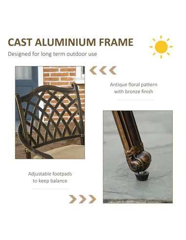 Outsunny 4 Seater Outdoor Dining Set Antique Cast Aluminium Garden Furniture Set with Cushions Round Dining Table with Parasol H