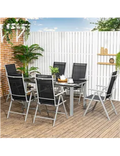 Outsunny 7 Piece Garden Dining Set, Outdoor Table and 6  Folding and Reclining Chairs, Aluminium Frame, Tempered Glass Top Table 2