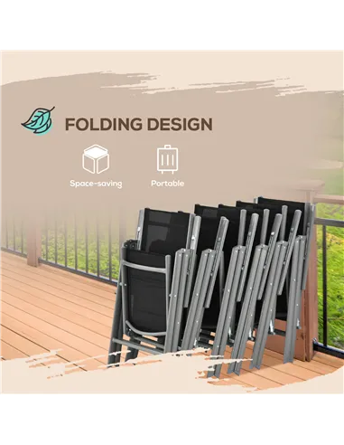 Outsunny 7 Piece Garden Dining Set, Outdoor Table and 6  Folding and Reclining Chairs, Aluminium Frame, Tempered Glass Top Table