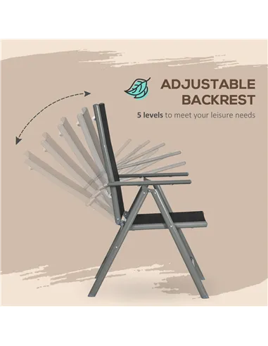 Outsunny 7 Piece Garden Dining Set, Outdoor Table and 6  Folding and Reclining Chairs, Aluminium Frame, Tempered Glass Top Table