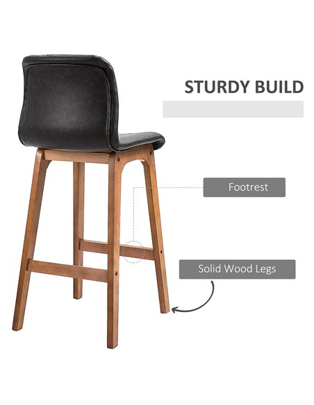 HOMCOM Modern Bar Stools Set of 2, PU Leather Upholstered Bar Chairs with Wooden Frame, Footrest for Home Bar, Dining Room