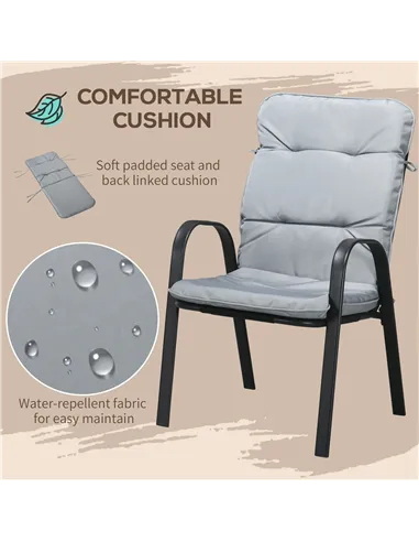 Outsunny 5 Pieces Outdoor Square Garden Dining Set w/ Tempered Glass Dining Table 4 Cushioned Armchairs, Umbrella Hole, Grey