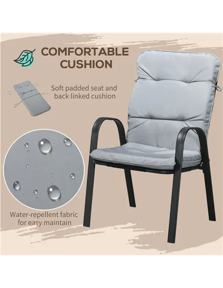 Outsunny 5 Pieces Outdoor Square Garden Dining Set w/ Tempered Glass Dining Table 4 Cushioned Armchairs, Umbrella Hole, Grey