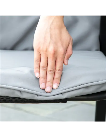 Outsunny 5 Pieces Outdoor Square Garden Dining Set w/ Tempered Glass Dining Table 4 Cushioned Armchairs, Umbrella Hole, Grey