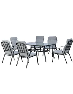 Outsunny Seven-Piece Garden Dining Set with Cushions - Grey
