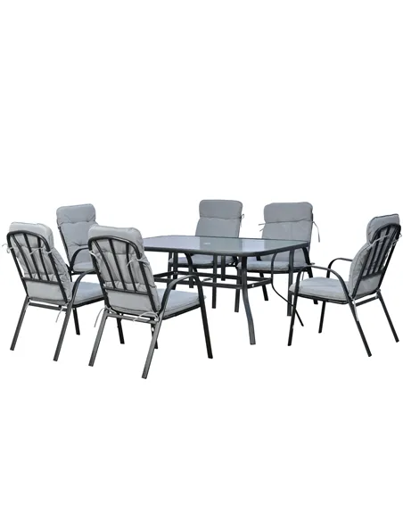 Outsunny Seven-Piece Garden Dining Set with Cushions - Grey
