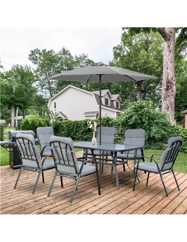 Outsunny Seven-Piece Garden Dining Set with Cushions - Grey