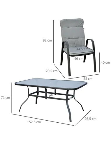 Outsunny Seven-Piece Garden Dining Set with Cushions - Grey