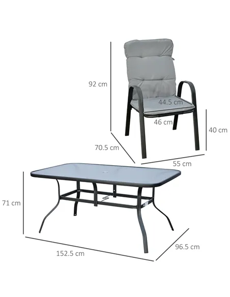 Outsunny Seven-Piece Garden Dining Set with Cushions - Grey