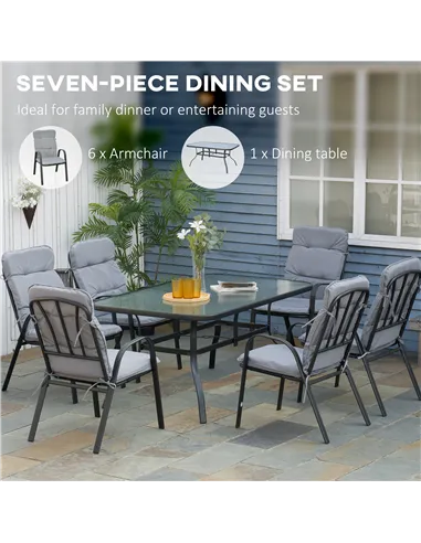Outsunny Seven-Piece Garden Dining Set with Cushions - Grey