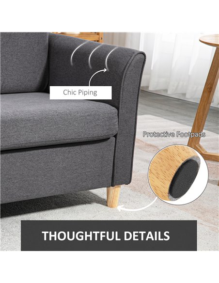 HOMCOM Compact Loveseat Sofa, Modern 2 Seater Sofa for Living Room with Wood Legs and Armrests, Dark Grey